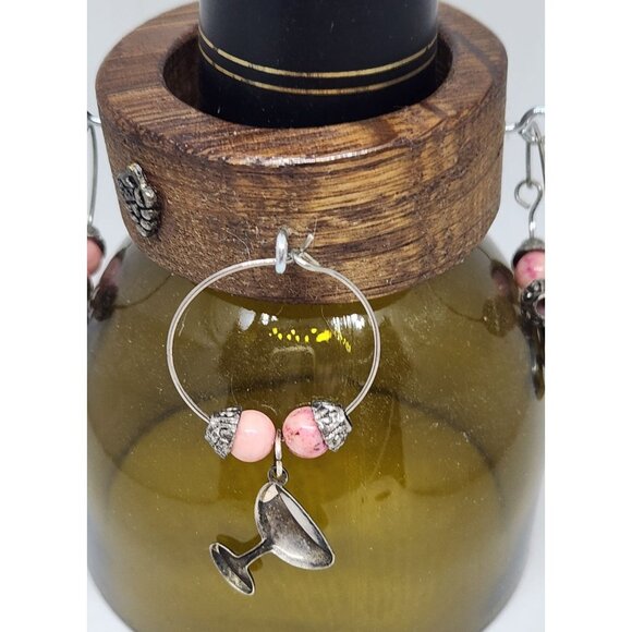 Wine  Charms Wine Glass Markers Set of 4 Beads and Charms on Wine Barrel Stave C - Picture 9 of 11